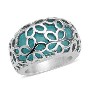 Genuine Amazonite Floral Dome Ring in Stainless Steel ctw:15.00  size 7